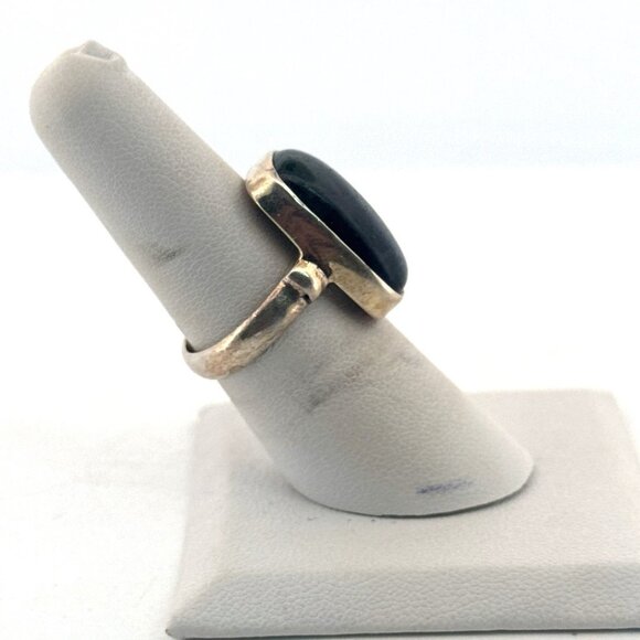 Estate Sterling Silver 925 Moss Agate Ring Size 7 Rectangular Cabochon 6.8g - Picture 2 of 8